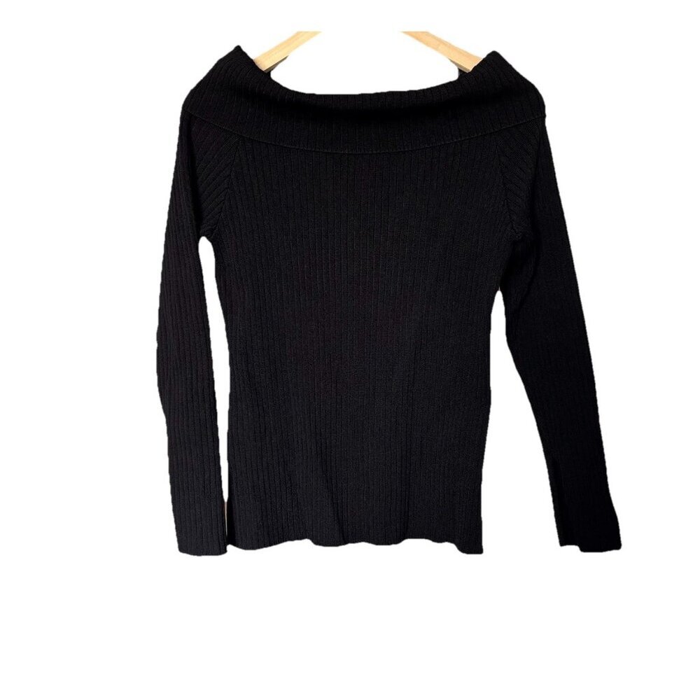 Cremieux Women’s Black Ribbed Sweater Top Sz L Dark Academia Preppy Minimalist
